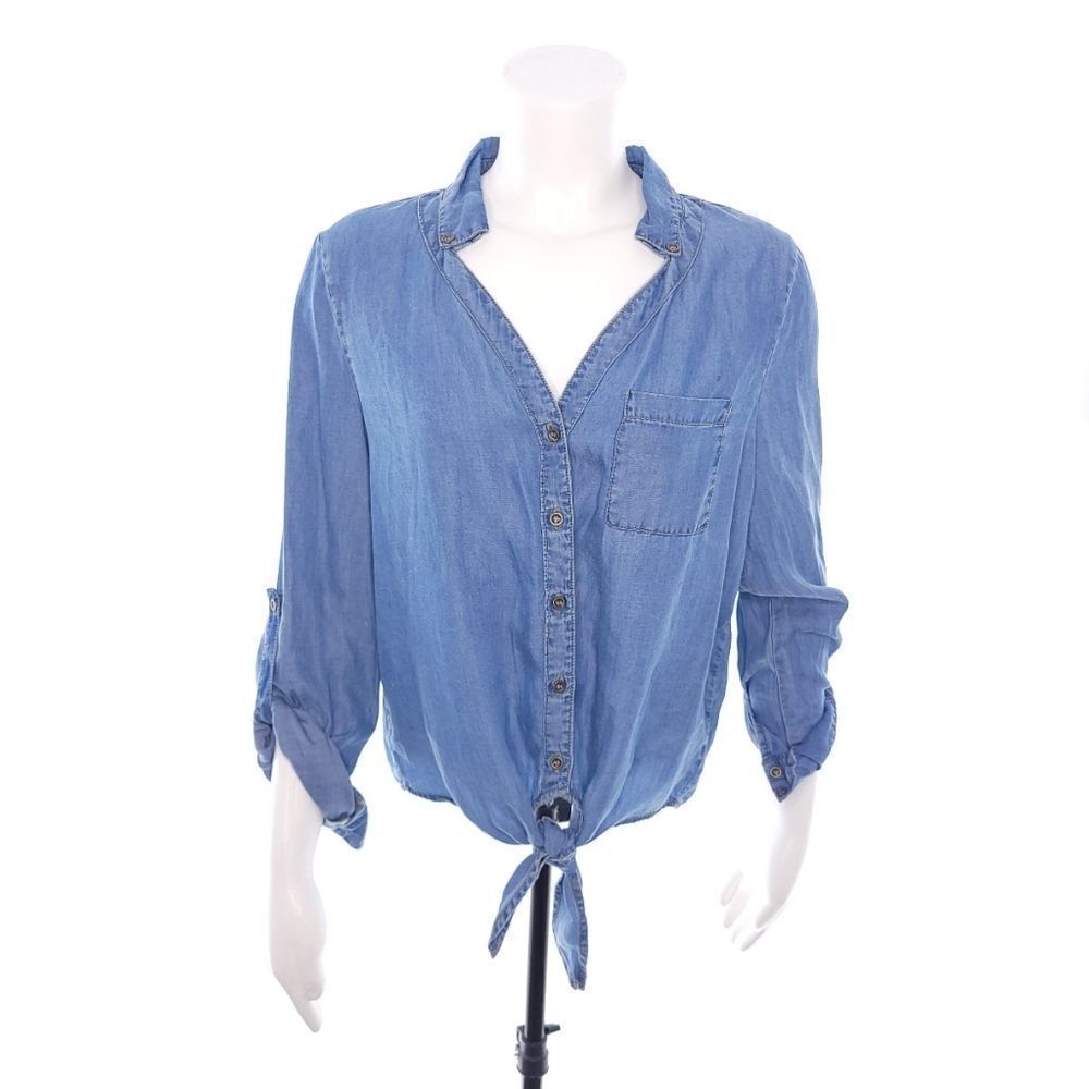 Haute Monde Womens Chambray Blue Blouse Size M